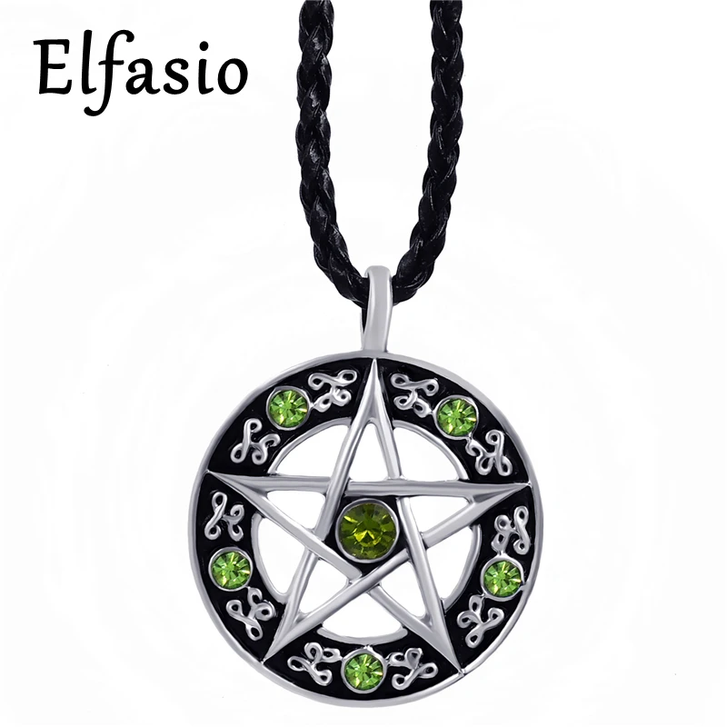 

Mens Womens Green Cubic Zirconias Pentacle Pentagram Star Pewter Pendant Necklace Jewelry LP207G