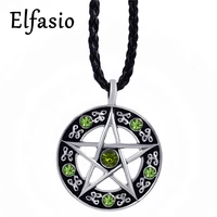 mens womens green cubic zirconias pentacle pentagram star pewter pendant necklace jewelry lp207g