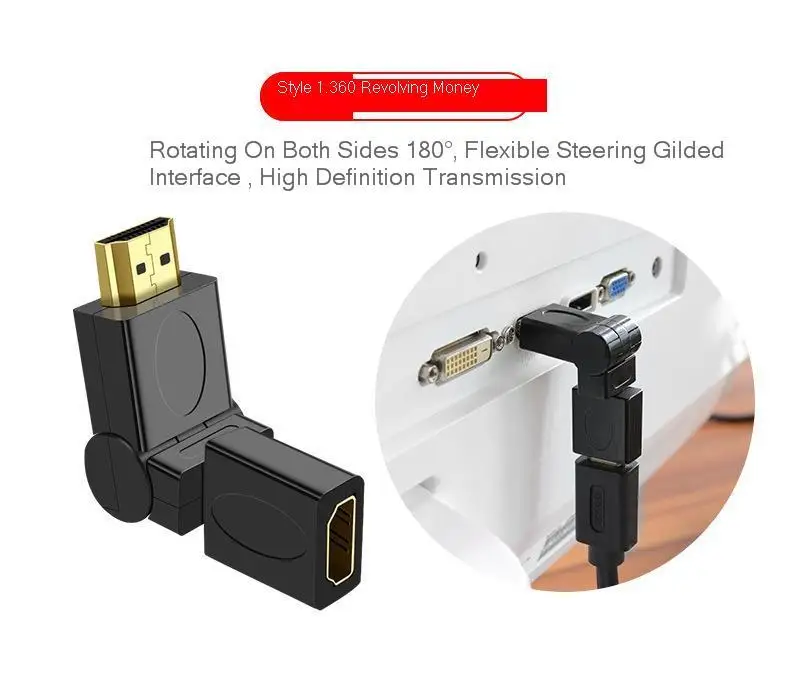 HDMI адаптер 180 и 360 градусов локоть HD линия передачи данных HDMI Male-Female удлинитель адаптер для компьютера камеры
