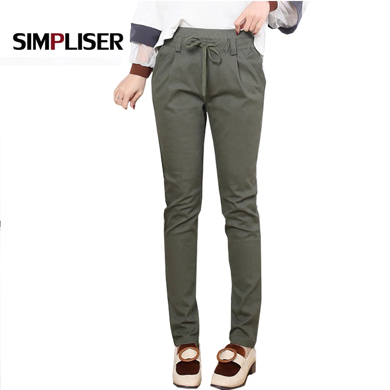 Брюки карго на шнуровке женские повседневные штаны 2018 шаровары большие размеры