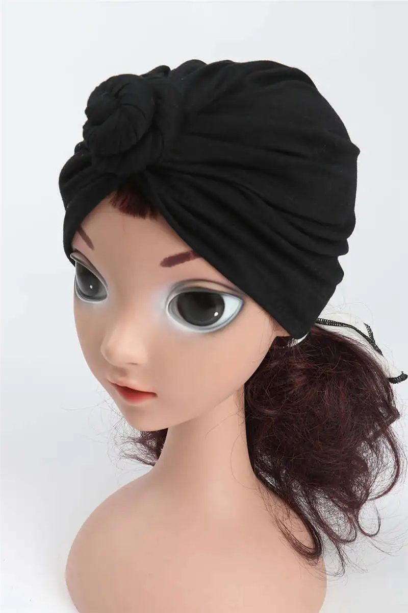 Indian Headscarf Hat Cotton Crinkle Hijab Caps Mom and Baby Solid Donut Head Wrap Hats Inner Turban Bonnet Parent-Child