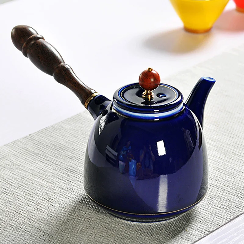 Chinese ceramic teapot side making apparatus Kungfu filter Japanese single wood handle tea pot colorful kettle | Дом и сад