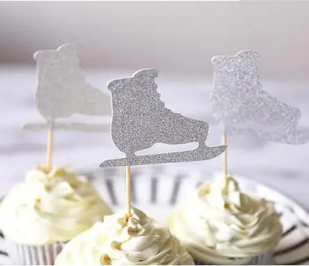 

glitter Ice Skate wedding Engagement cupcake toppers birthday Anniversary party decoration doughnut food toothpicks