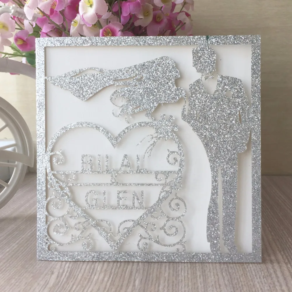 

50Pcs/Lot Laser Cut Customizable Heart Design Wedding Invitation Card Event&Party Supplies Greeting Blessing Card