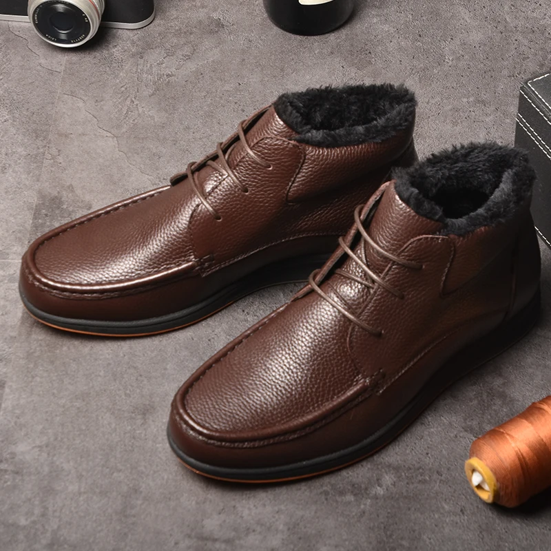 OSCO Brand Winter Boots Men Genuine Leather Fashion Ankle Flat Shoes High Quality With Fur Super Warm Snow | Обувь