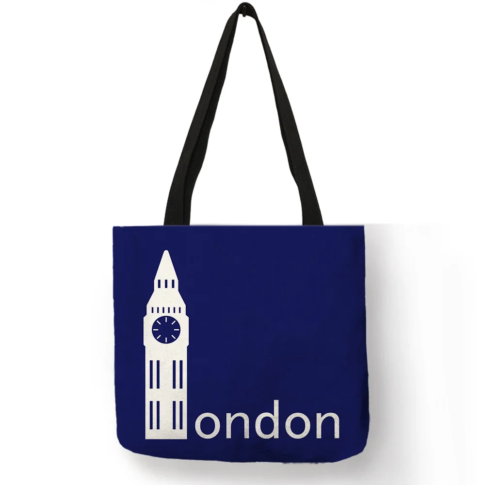 

Modernism Style Dark Blue Linen Tote Bag for Ladies Girls Letter Printed Handbag Super Quality Unisex Grocery Travel Sac A Main