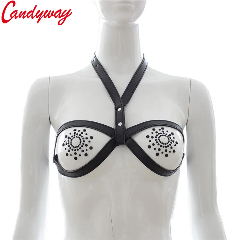 Лидер продаж пикантный женский кожаный бюстгальтер с заклепками два предмета|bra