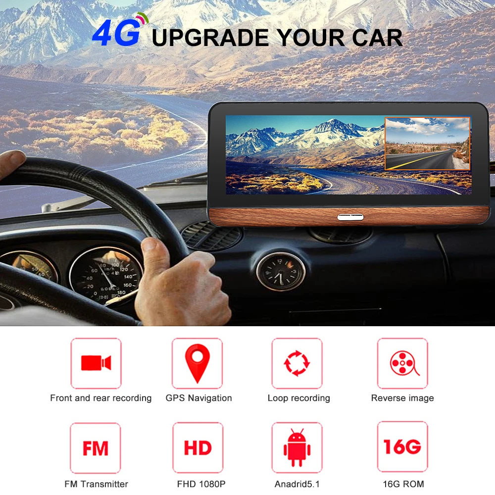 Видеорегистратор Bluavido 8 дюймов 4G Android GPS ADAS Full HD 1080P Bluetooth Wi Fi|GPS для транспорта| |