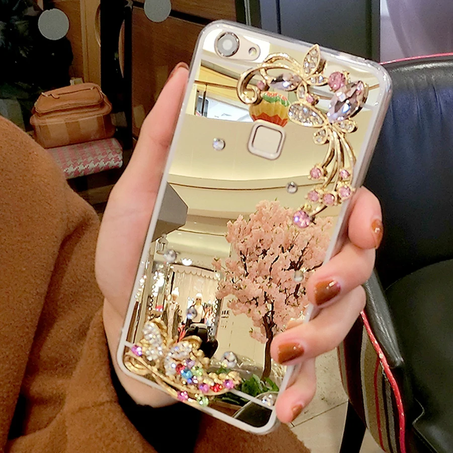 Для чехла iphone 5S алмазные Стразы, зеркальный чехол для телефона, задняя крышка для iphone X 8 6 6S 7 Plus XR XS Max, кольцо, подставка, держатель для пальца