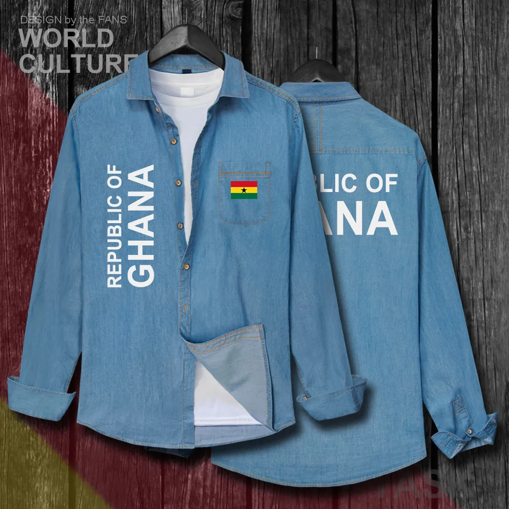 

Ghanaian GHA GH/Модная Мужская одежда, осенняя хлопковая джинсовая рубашка с отложным воротником, Ковбойское пальто с длинными рукавами, топы