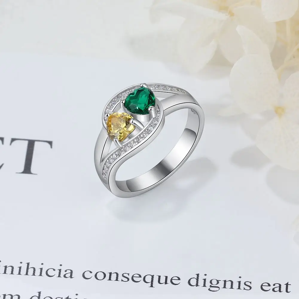 925 Sterling Silver Customized Promise Ring Personalized Heart Shape Birthstone Engraved Name Gift for Wife (Lam Hub Fong) | Украшения и