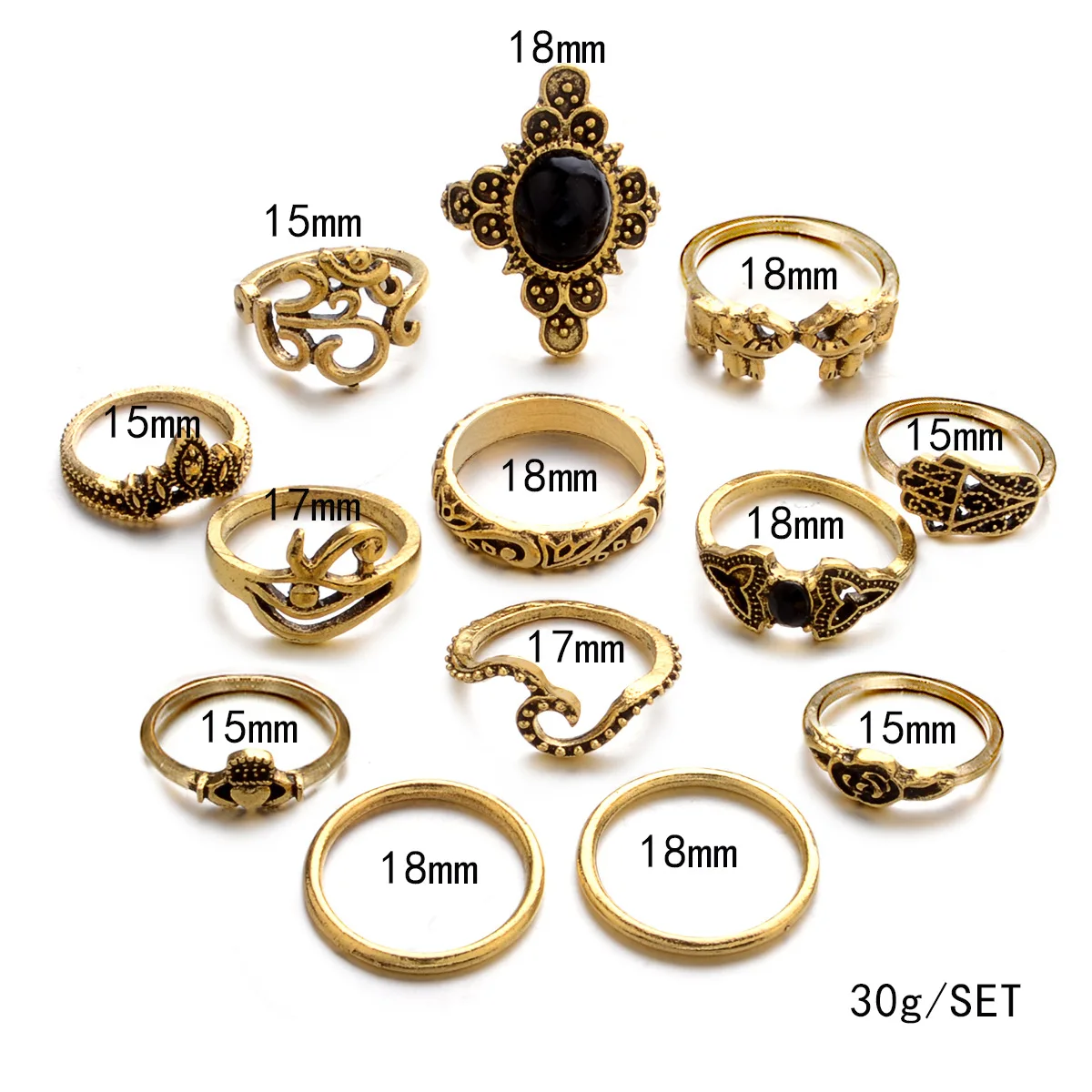 13 Pcs/Set Woman‘S Ring Retro Hand Flower Suit Elephant Crown Fashion Ladies decoration The New Wedding Friends Gift | Украшения и