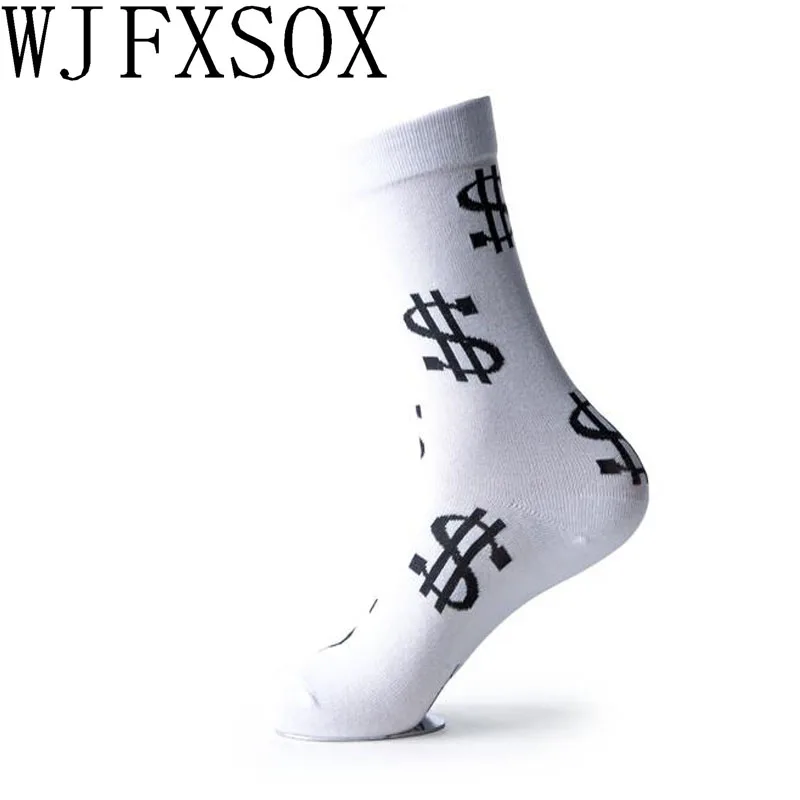 

WJFXSOX 5pairs Tide brand socks street American dollar symbol embroidered cotton couple models warm fall winter men women socks