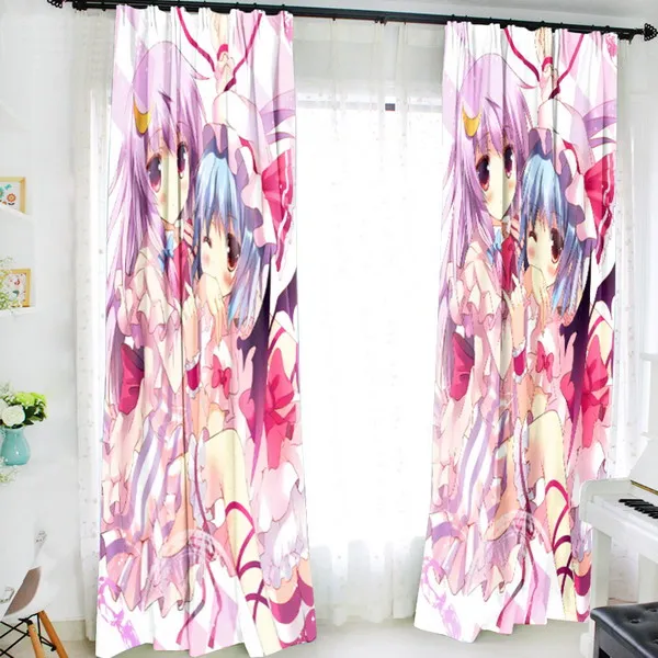 Oct. New Home Textile Touhou Project Anime Patchouli Remilia 150*200CM Milk Wire Fabric Children Cartoon Window Curtain #41215