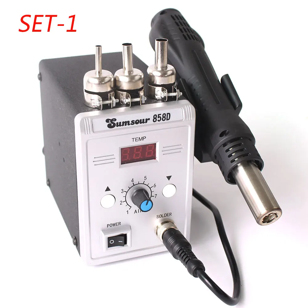 SET-1 Паяльная станция 858D 220 В/110 в 700 Вт регулируемый цифровой дисплей Тепловая пушка BGA SMD фена паяльная Ремонт - Цвет: SET-1