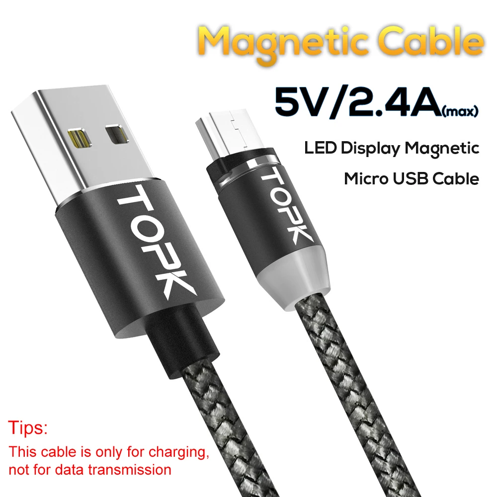 Кабель Micro USB TOPK светодиодный магнитный Улучшенный светоотражающий нейлоновый