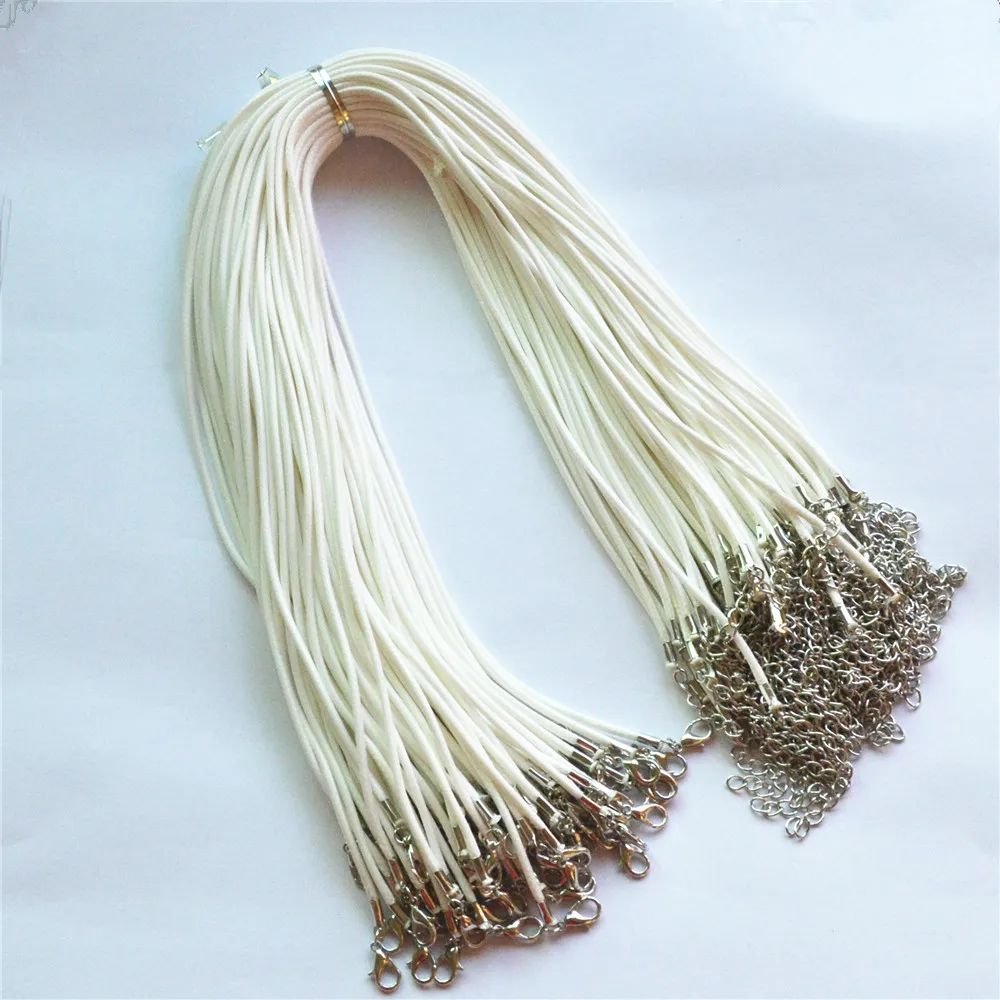 

Hot! Wholesale 2mm White Wax Leather Cord Necklace Rope 45+5cm Chain Lobster Clasp DIY Jewelry Accessories 100pcs Fast Shipping