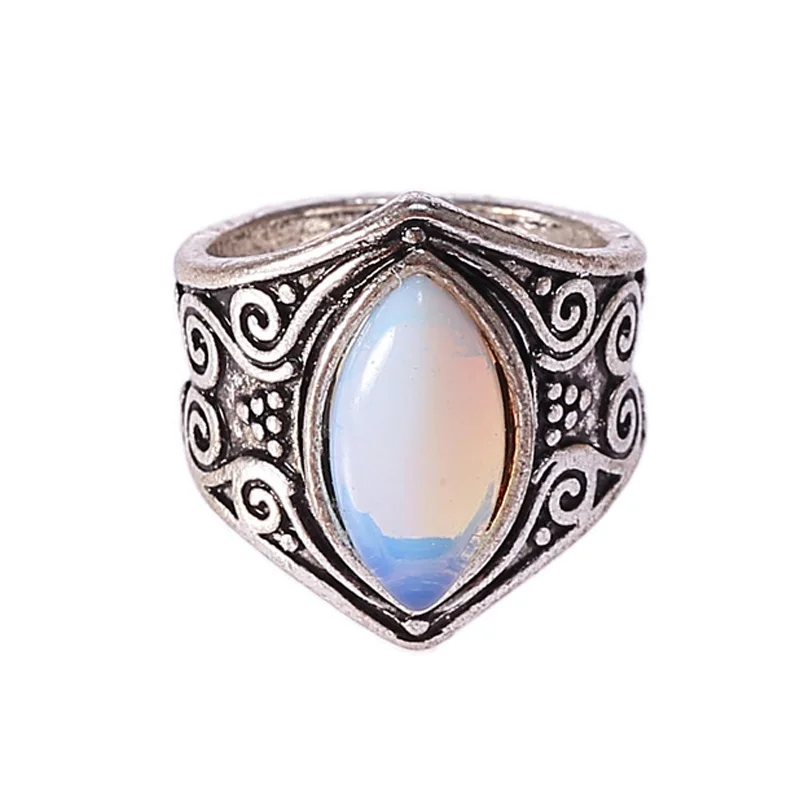 

2021 Vintage Silver Color Moonstone Big Stone Ring for Women Fashion Bohemian Antique Jewelry New Hot Christmas Gift
