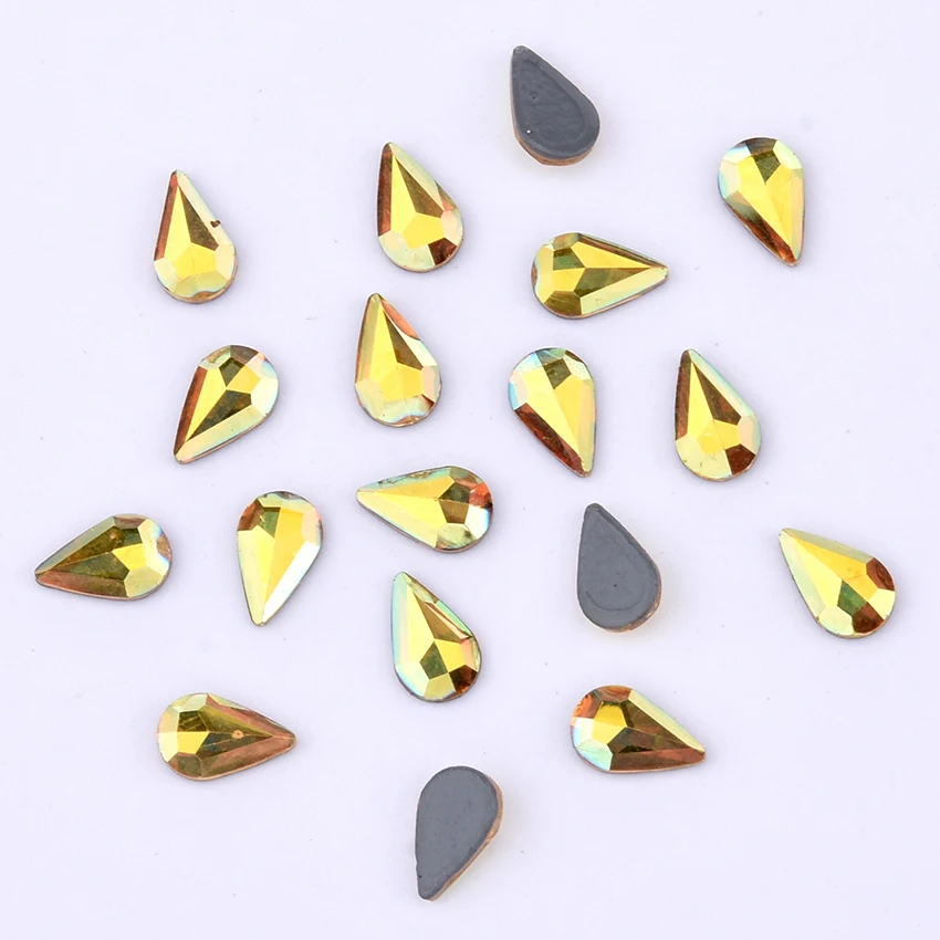 10pcs Gold flat back shaped nail rhinestones stars teardrop designs hot fix strass art ongle crystals accessories TBL1 | Красота и