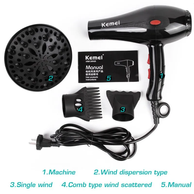 Kemei KM 8860 высокой мощности Защита от перегрева Фен черный|hair dryer|kemei hair dryerdryer |
