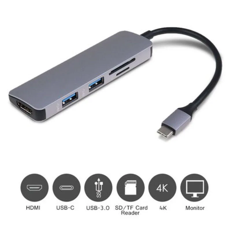 5 в 1 Type-C концентратор USB-C к 4K HDMI USB 3 0 SD TF кардридер адаптер для MacBook HSJ-19 |