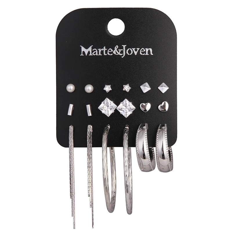 Marte и Joven 9 пар/компл. смешанный квадратный кристаллический цилиндр Любящее Сердце Звезда Круглый Длинные Ленточки серьги-гвоздики, комплект для девочек