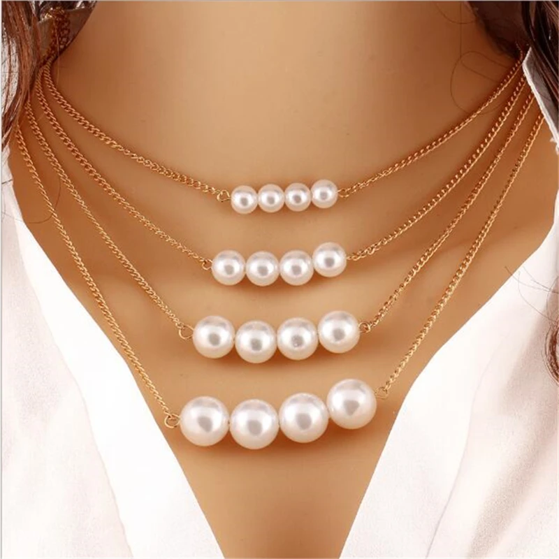 Ожерелье цепочка женское многослойное с искусственным жемчугом|chain necklace|multi layermy