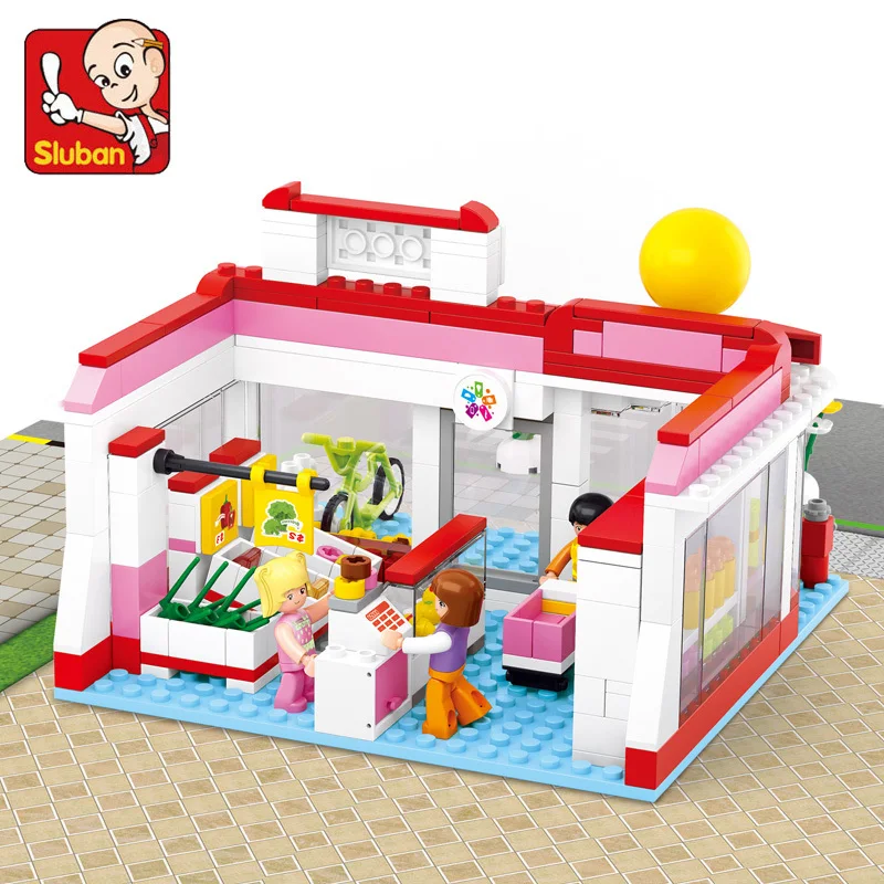 Sluban Model building kits compatible with lego city 24 hours store 700 3D blocks Educational toys hobbies for children | Игрушки и