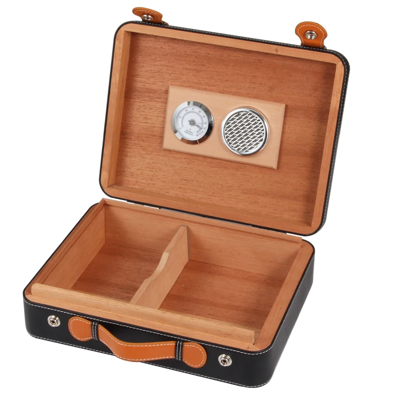 COHIBA Cedar Wood Travel Humidor Suitcase Leather Cigar Case Handle Humidors Box With Humidifier Hygrometer | Дом и сад