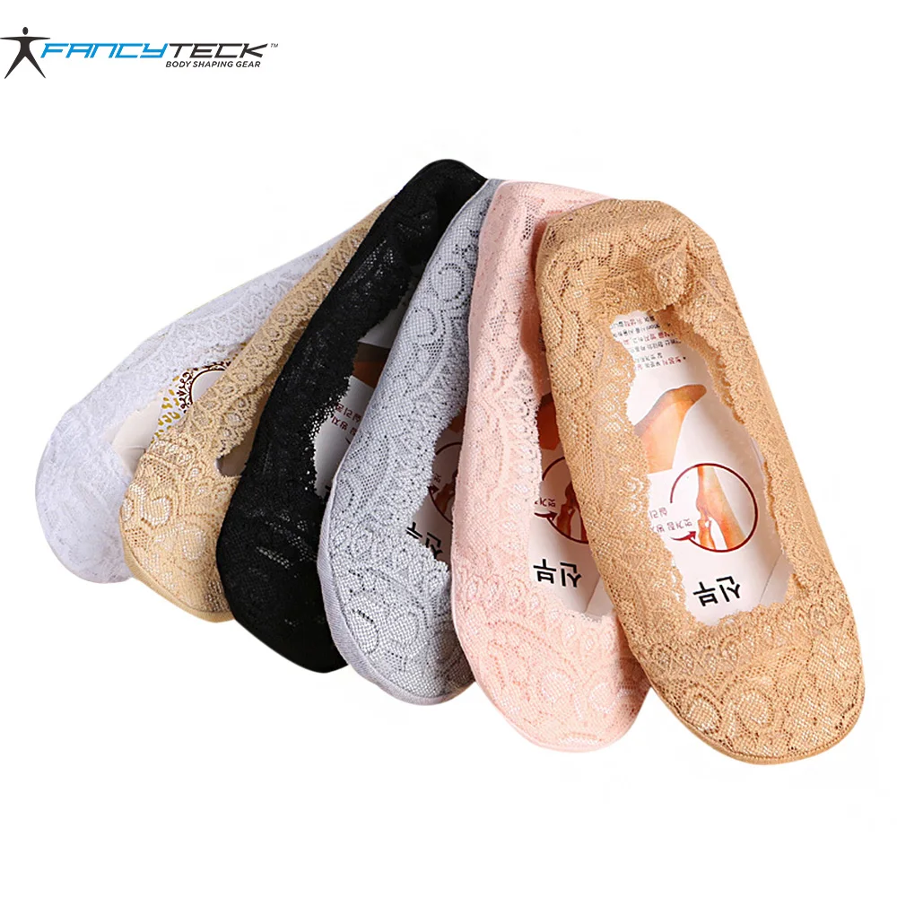 Силиконовые неглубокие женские кружевные тапочки носки по щиколотку невидимые