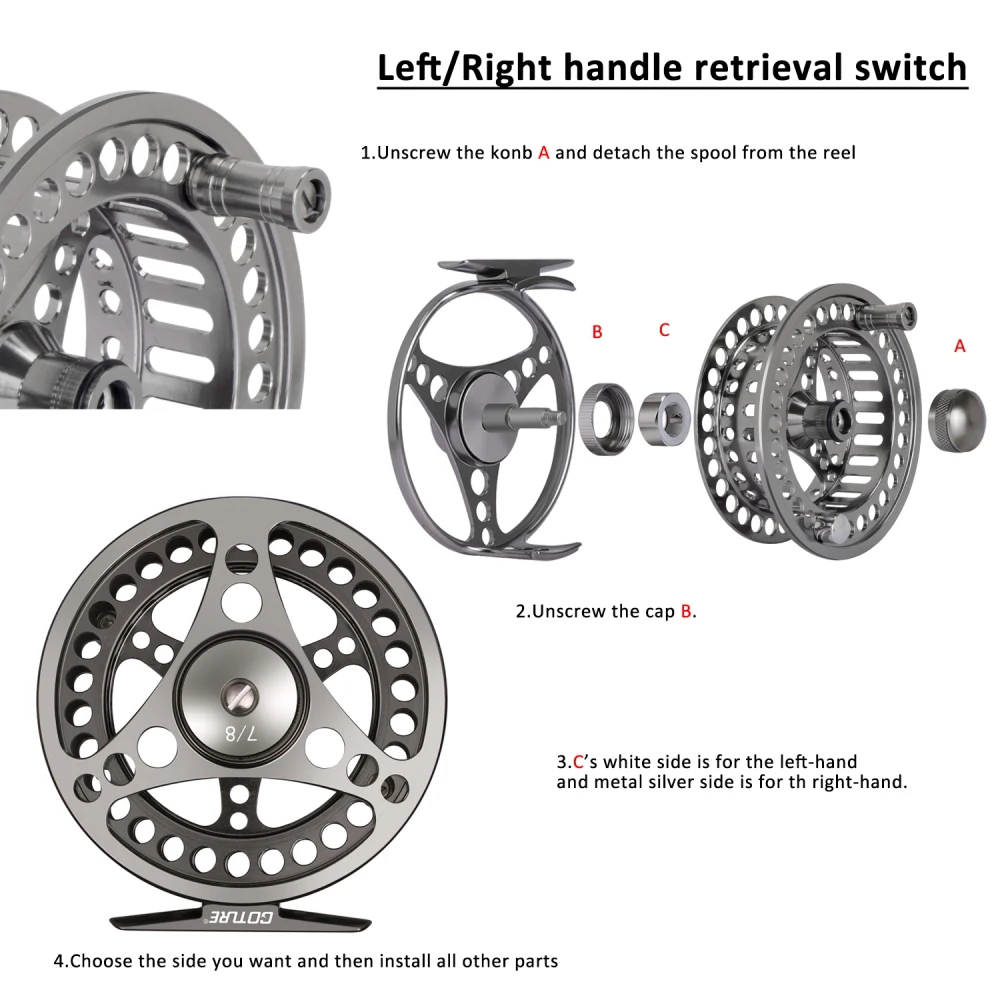 Goture Высокое Качество Fly Fishing Reel 3/4 5/6 7/8 Сменных 2 + 1BB 1: 1 Алюминиевого Сплава