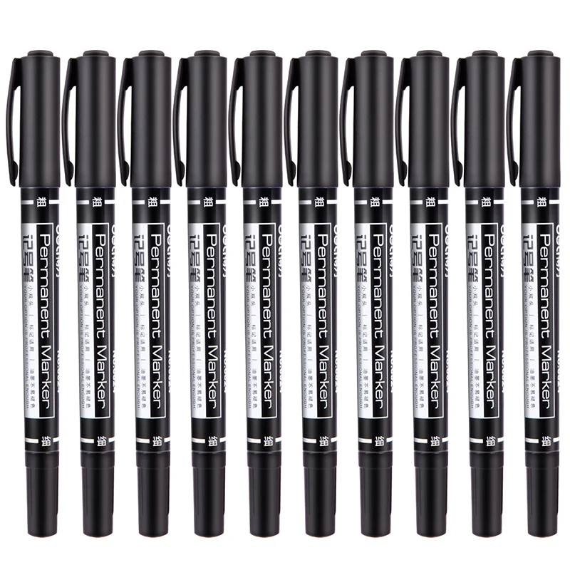 Deli 12pc Double Head Black Blue Red Permanent Markers - 1.0mm and 0.5mm - High-Quality and Long-Lasting Marker Pens image 4