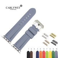 carlywet fashion 38 40 42 44mm grey blue silicone rubber replacement wrist watchband strap loops for iwatch series 4321