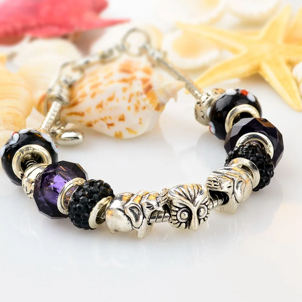 Женский браслет с кристаллами SBR150021 серебряный подвесками модель 2019|bracelets for|charm