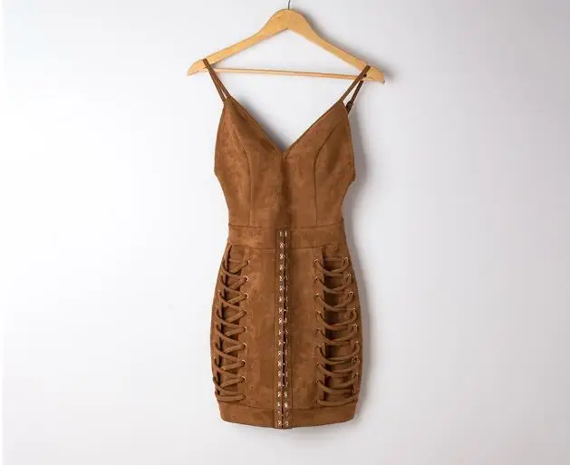 Сексуальное короткое платье на шнуровке без рукавов с глубоким v образным