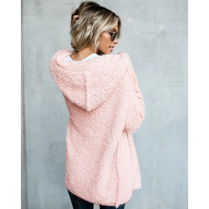 Jessie Vinson Female Casual Long Sleeve Solid Hooded Sweater Cardigan Autumn Winter Loose Coat Outwear Women |