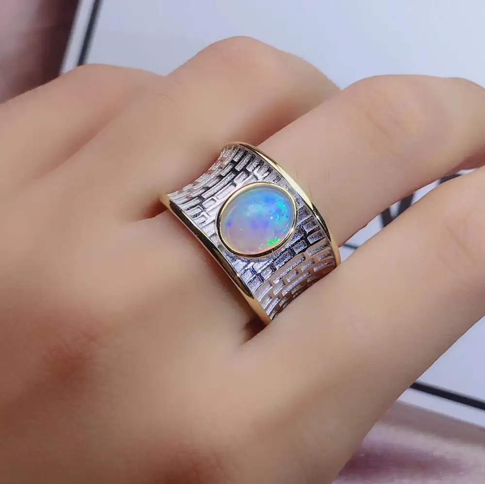

Good Fireworks Natural Opal Ring for Women Men Jewelry Real 925 Silver Resizable Size Birthday Gift Birthstone