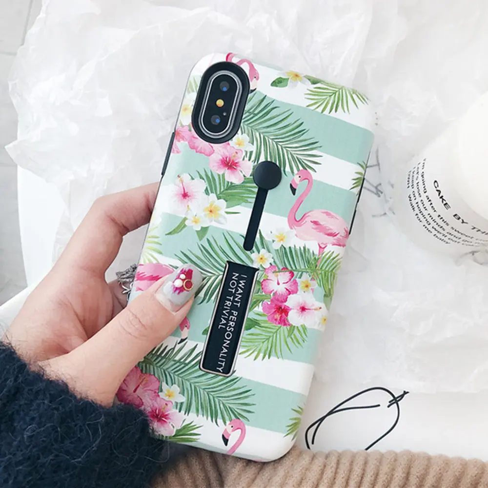 IMIDO Цветочный Фламинго чехол для телефона iPhone 8 Plus скрытое кольцо подставка