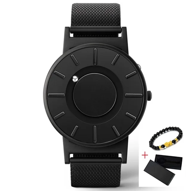 1Black Black Steel EUTOUR, магнитные часы, мяч, шоу, мужские, водонепроницаемые, Роскошные, мужские, s, наручные часы, спортивные, нержавеющая сталь, Прямая поставка, кварцевые наручные часы - Цвет: 1Black Black Steel