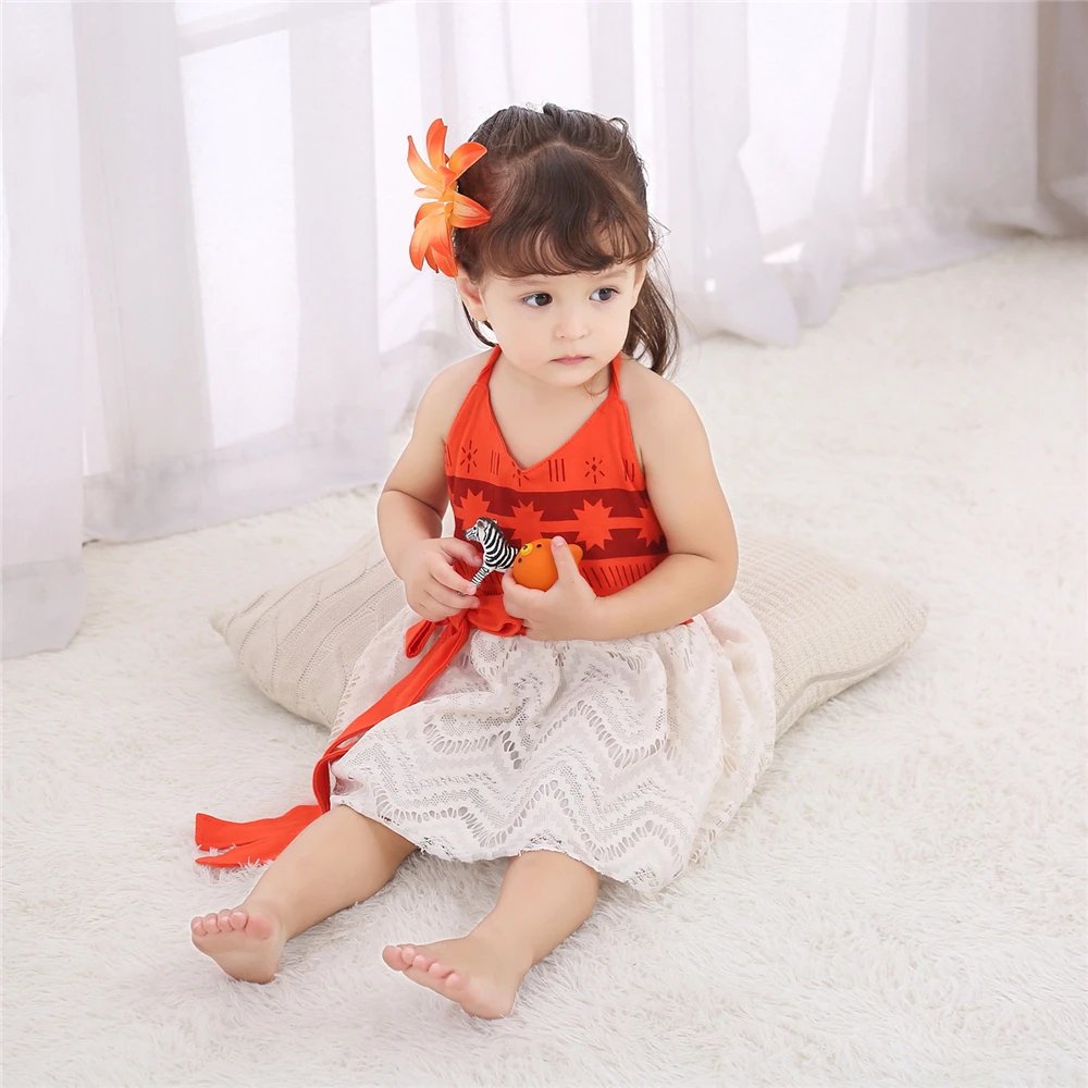 Baby Girls Moana Summer Dress Kids Tutu Bow Beach Sundress Toddldr Children Strap Backless Cartoon Princess Cute Cosplay Costume | Детская