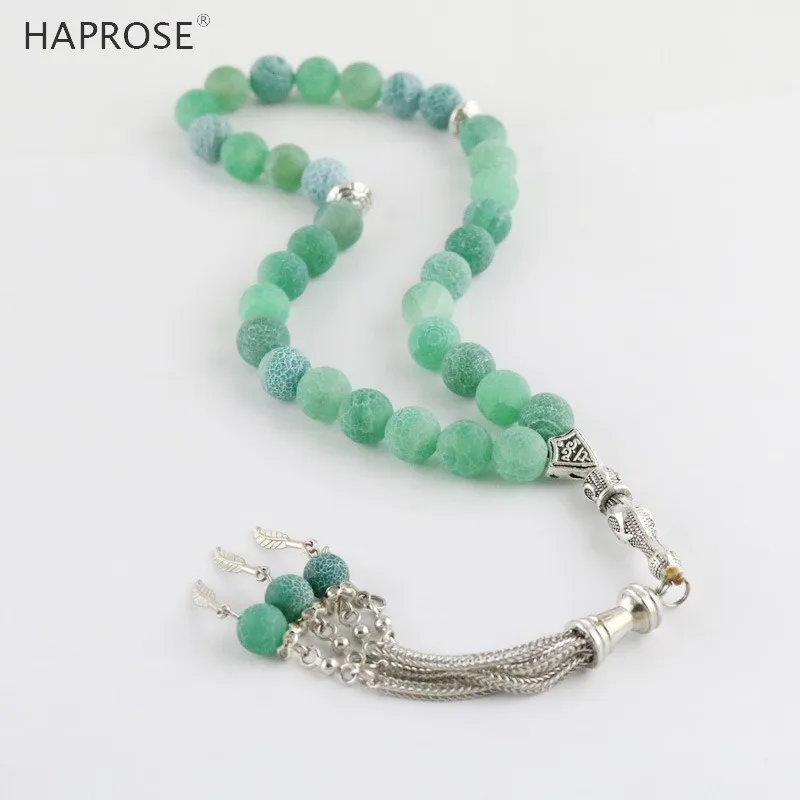 Натуральный агат браслет Молитва Исламская Мусульманский tasbih Аллах четки 33 бусины зеленый закаленный Агат камень браслет 6-10 мм