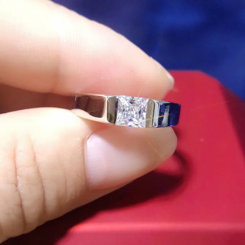 Мужское кольцо 1ct карат AAAAA высокое качество NSCD квадратные обручальные кольца 925 чистого серебра белого золота цвета покрытые кольца ювелирные изделия