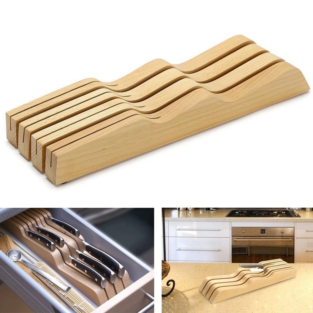 Beech Wood Kitchen Knife Holder Block 7 Slots Storage Organizer Tool | Дом и сад