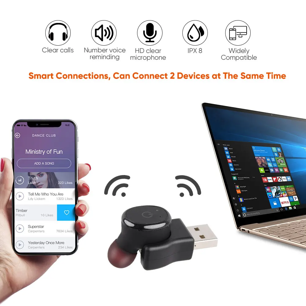 Новые настоящие беспроводные Bluetooth наушники IPX 8 водонепроницаемые