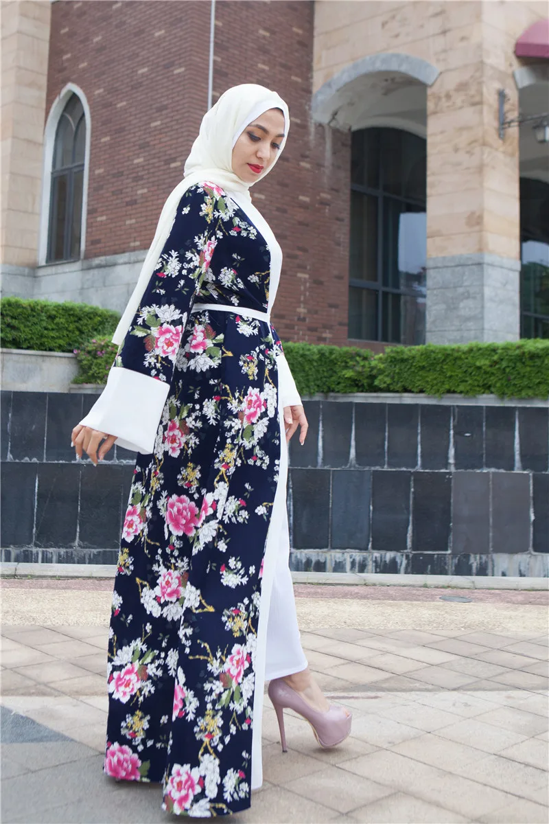 

Print floral plain Muslim kaftan Islamic outwear jubah dress