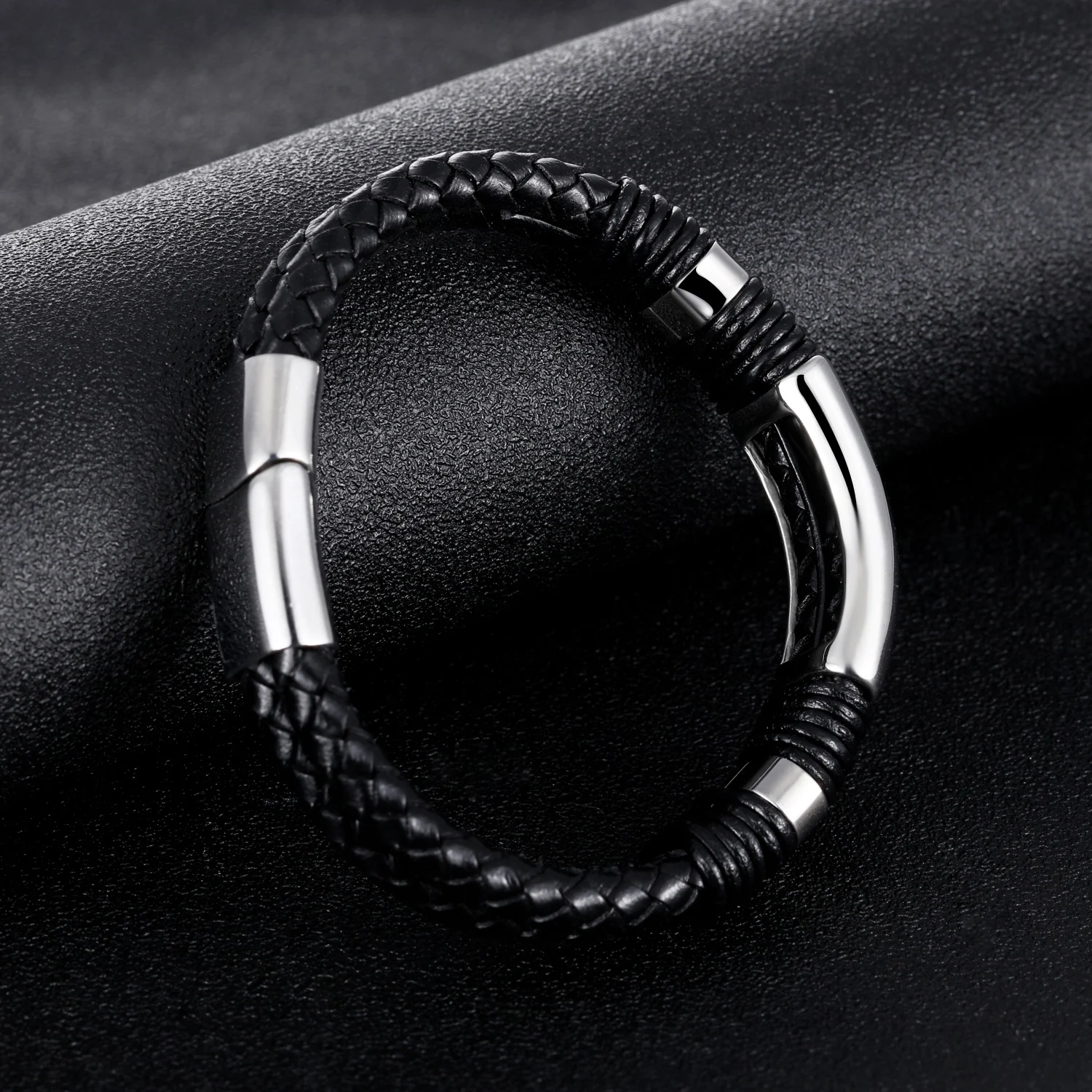 OPK Top Quality Black Leather Bracelet Men 14.5MM Wide Sloppy Braided Weaved Charms Custimized Engraving Jewelry PH1254 | Украшения и