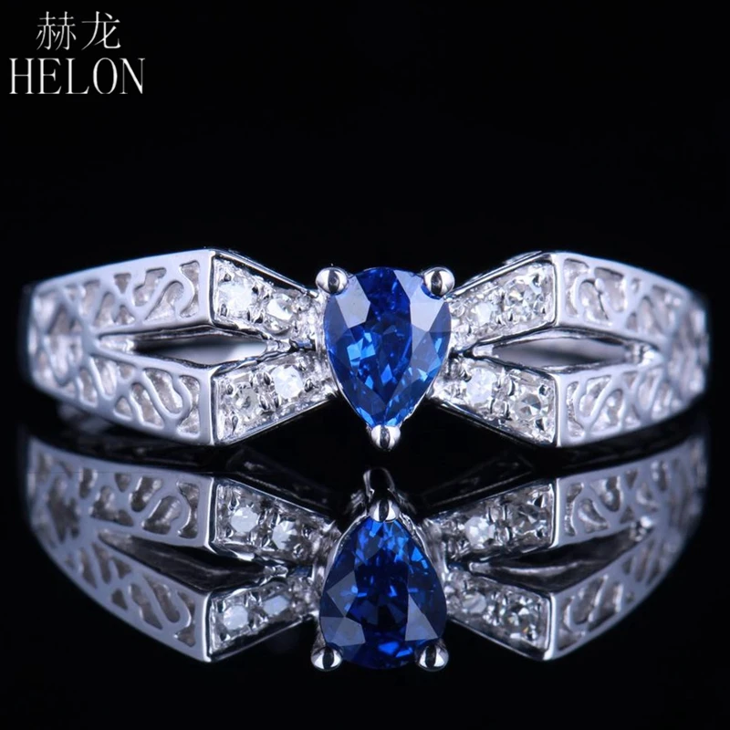 HELON 925 чистого серебра Сертифицированный груша 4x5 мм 0.32ct натуральный сапфир кольцо с бриллиантом Свадебные Обручение Античная Винтаж ювелирные изделия кольцо