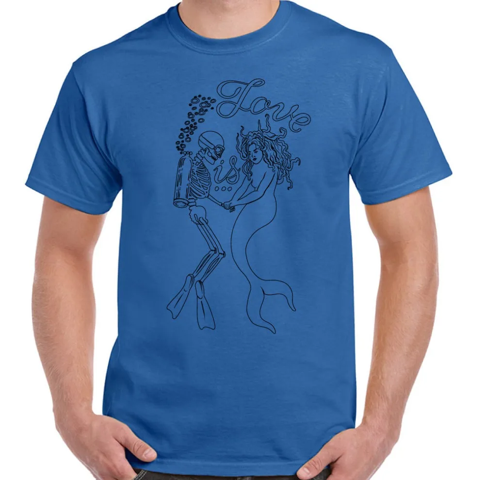 

New 2019 Cotton Love Is Scuba Diving Mens Funny Scuba T-Shirt Diver Equipment Dive Mermaid Skull Short-Sleeve T-Shirt