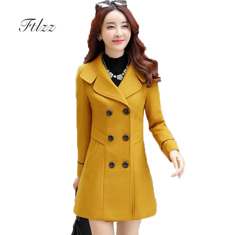 

Spring Autumn Female Overcoat Slim Turn-dwon Collar Double-breasted Woolen Coat Women Plus Size Wool Coats