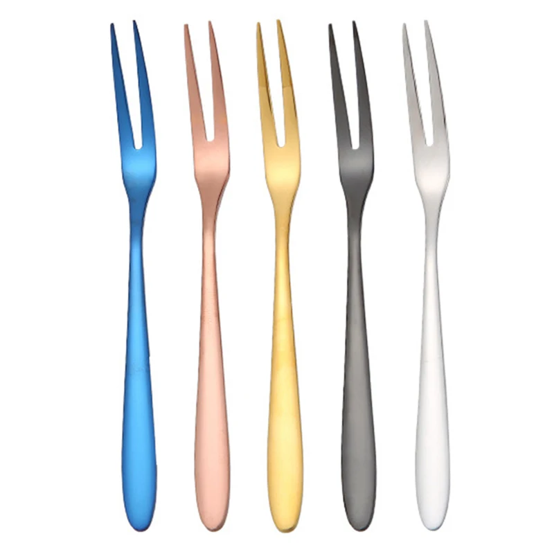 Buyer Star Colorful Stainless Steel Fruit Fork Kitchen Set Cutlery Cake Dessert Fork For Snack Tableware Tea Fork Dinnerware